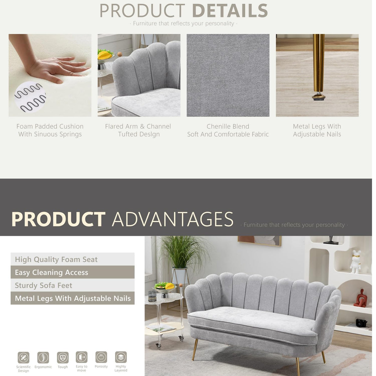 Light Gray Small Loveseat Sofa P28539