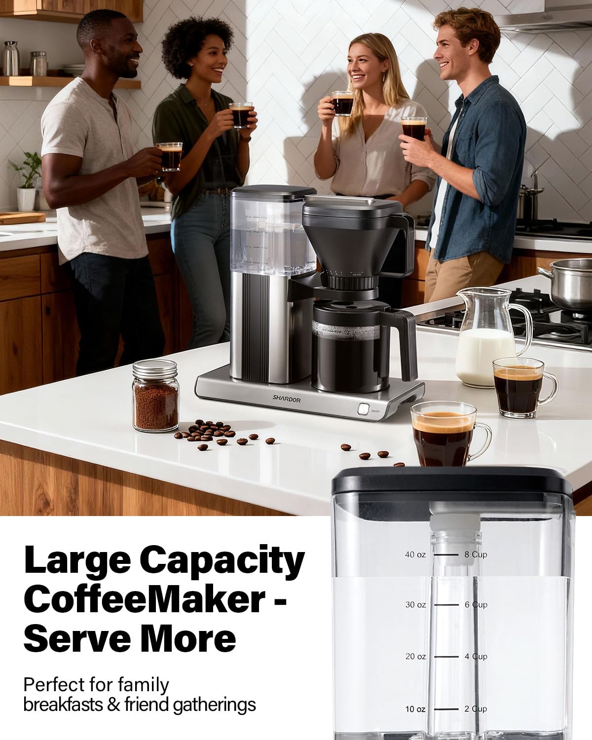 8 Cup Drip Coffee Maker with Reusable Filter and Glass Pot K455