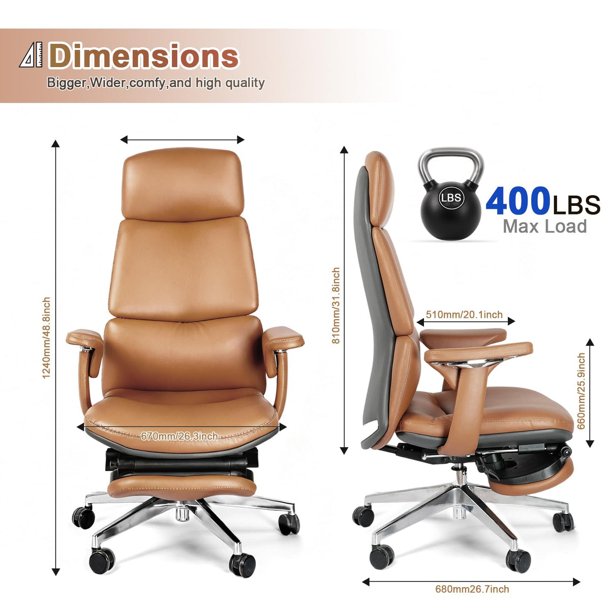 Ergonomic Genuine Leather Office Chair with Footrest J444464