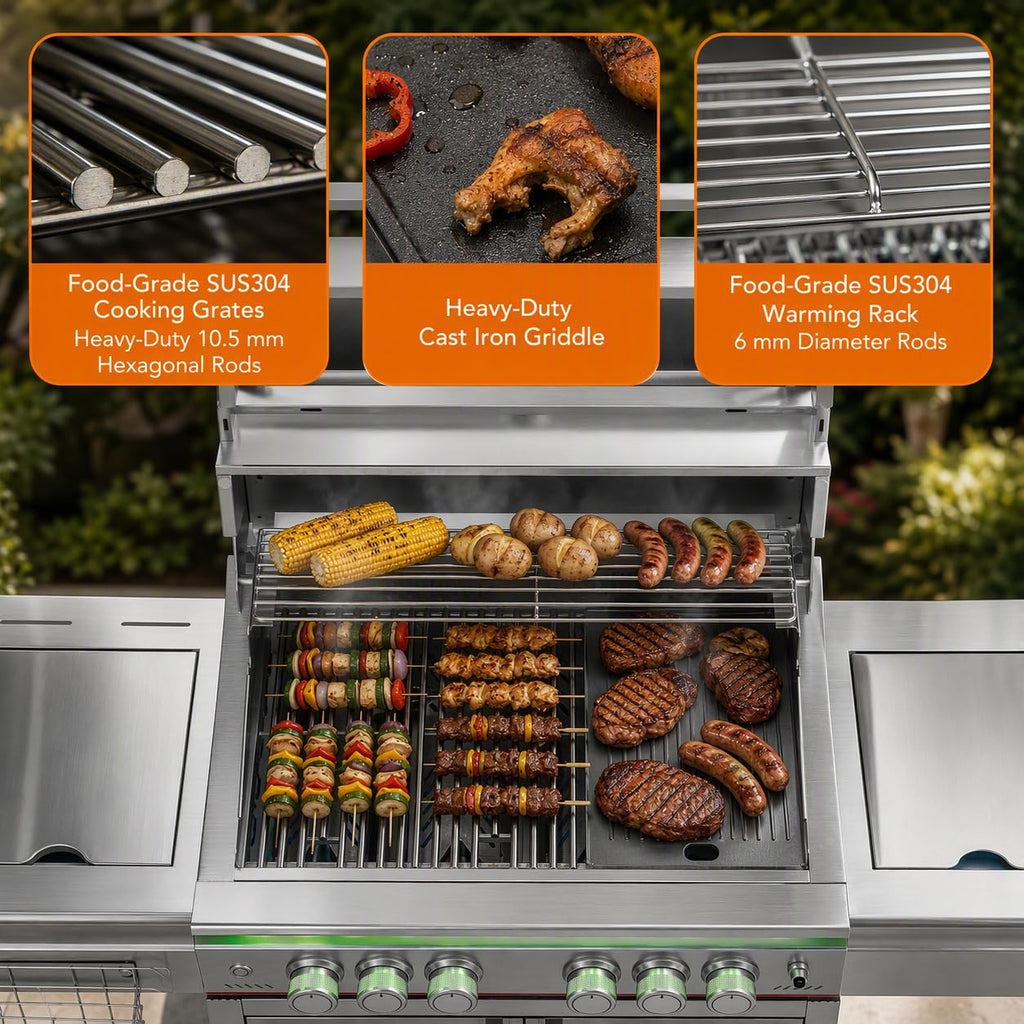 Heavy-duty SUS304 Stainless Steel 6-Burner Propane Gas Grill J861989