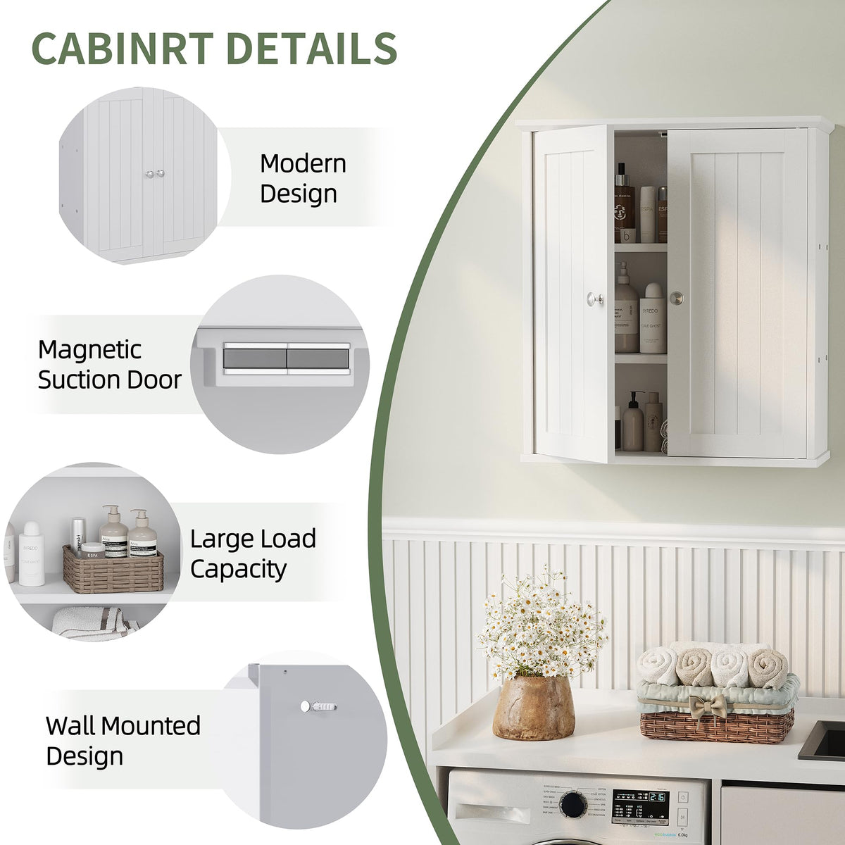 White Wall Mount Bathroom Cabinet with 2 Doors Y426