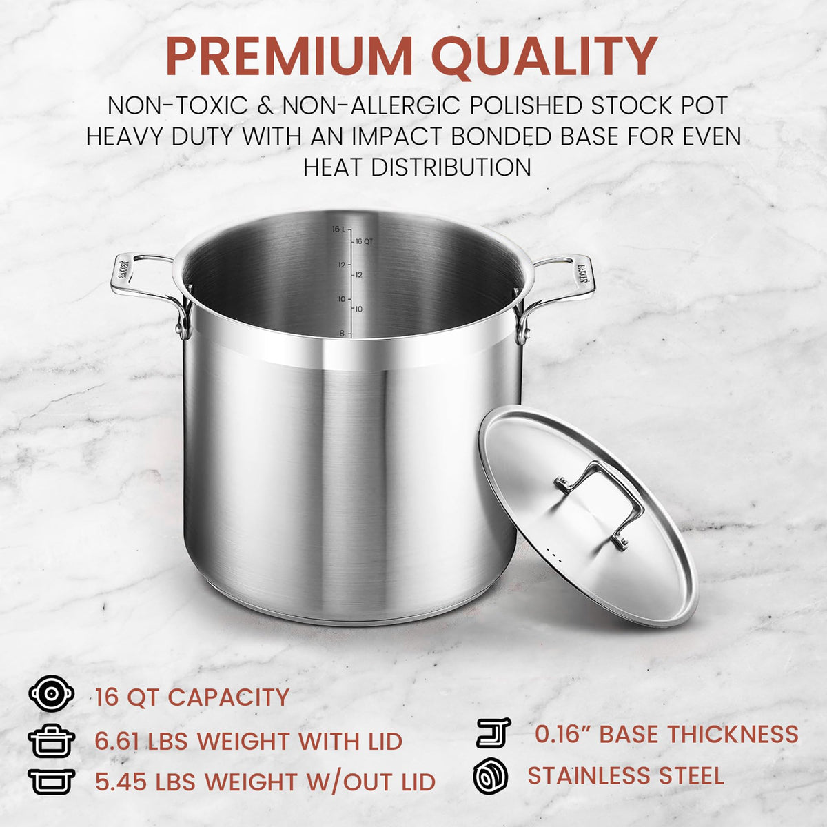 16 Quart Stainless Steel Stockpot with Lid G7849