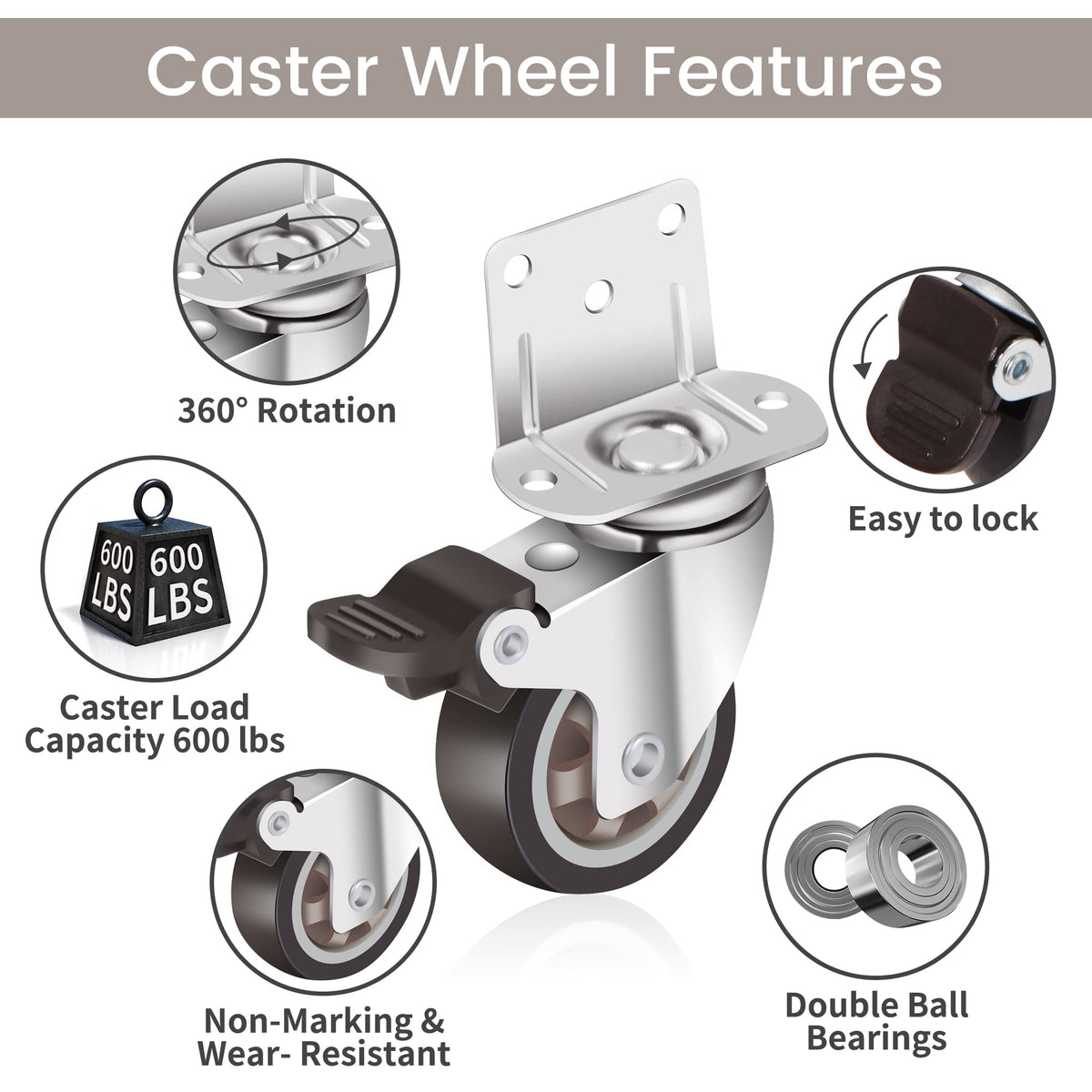 2 Inch L-Shaped Rubber Caster Set of 4 B74554