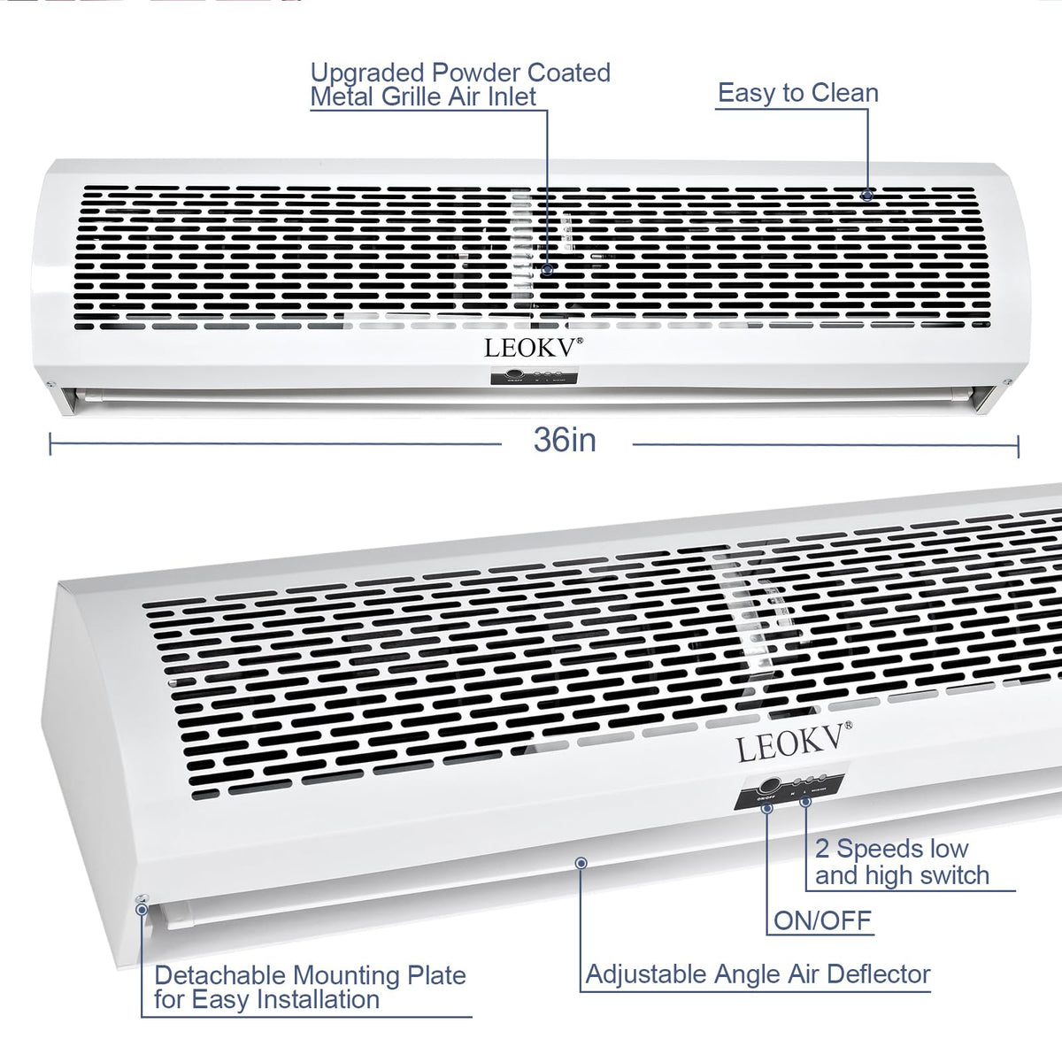 White 36 Inch 2 Speeds Remote Control Air Curtain X756