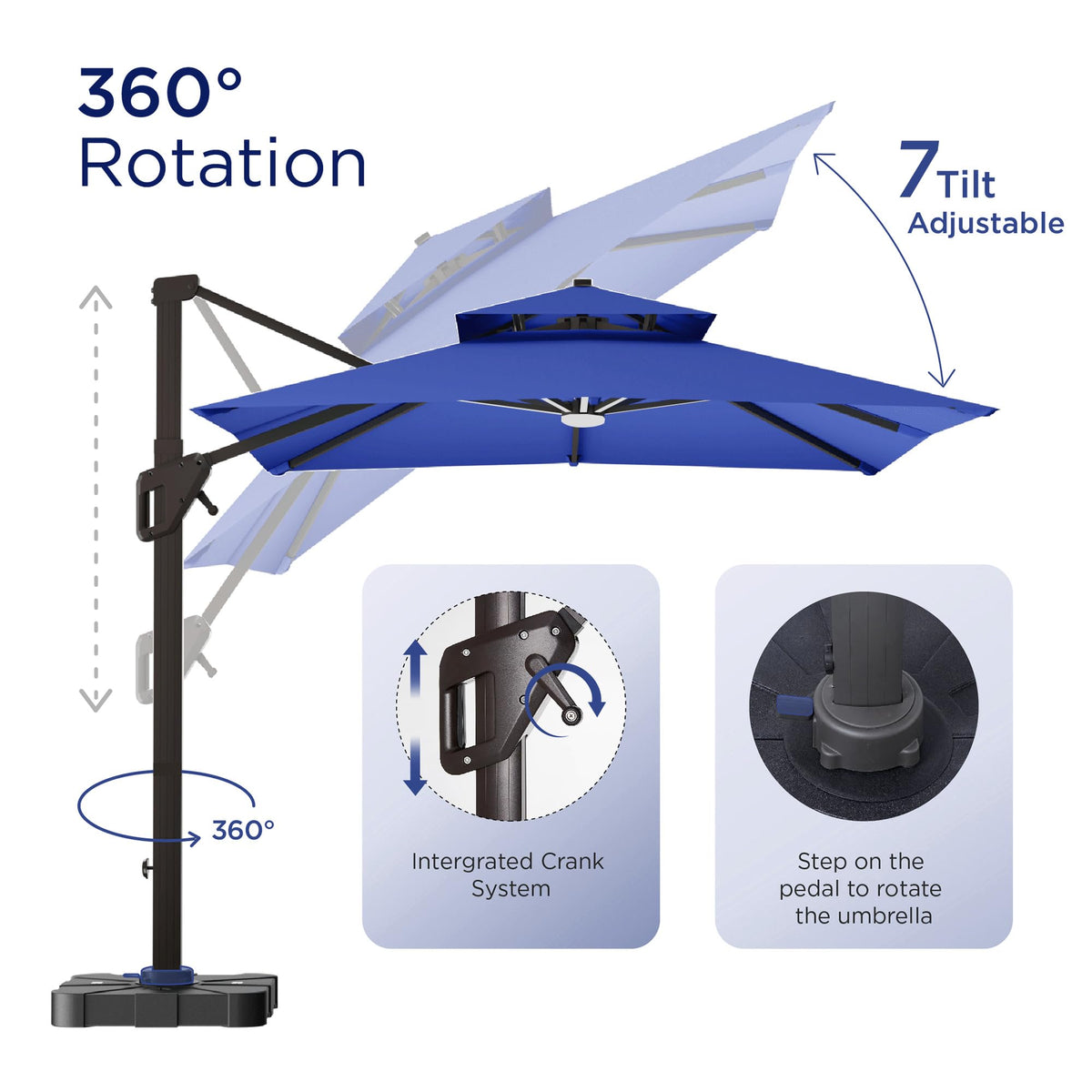 10' X 13' Patio Cantilever Umbrella with Base and LED Lights X909