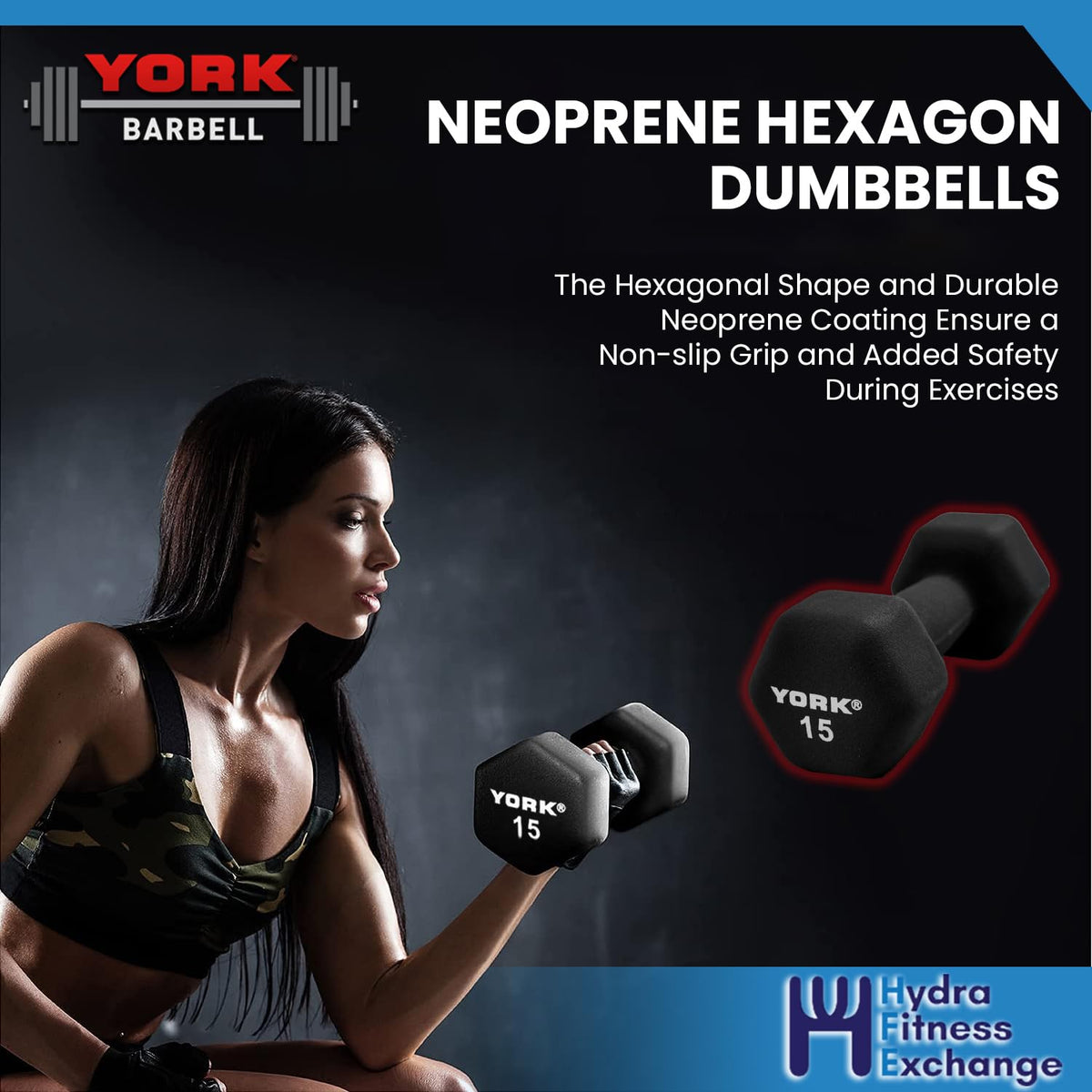 Neoprene Hexagon Dumbbells with Cast Ergo Handle, 10lb Pack of 4 W929001