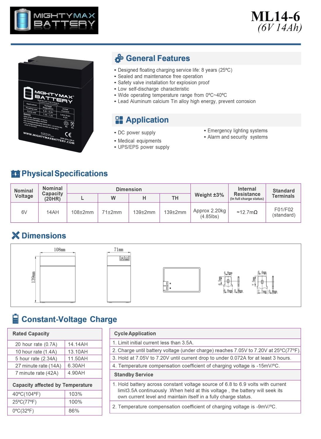 6V 14Ah AGM Replacement Battery 4 Pack L62170