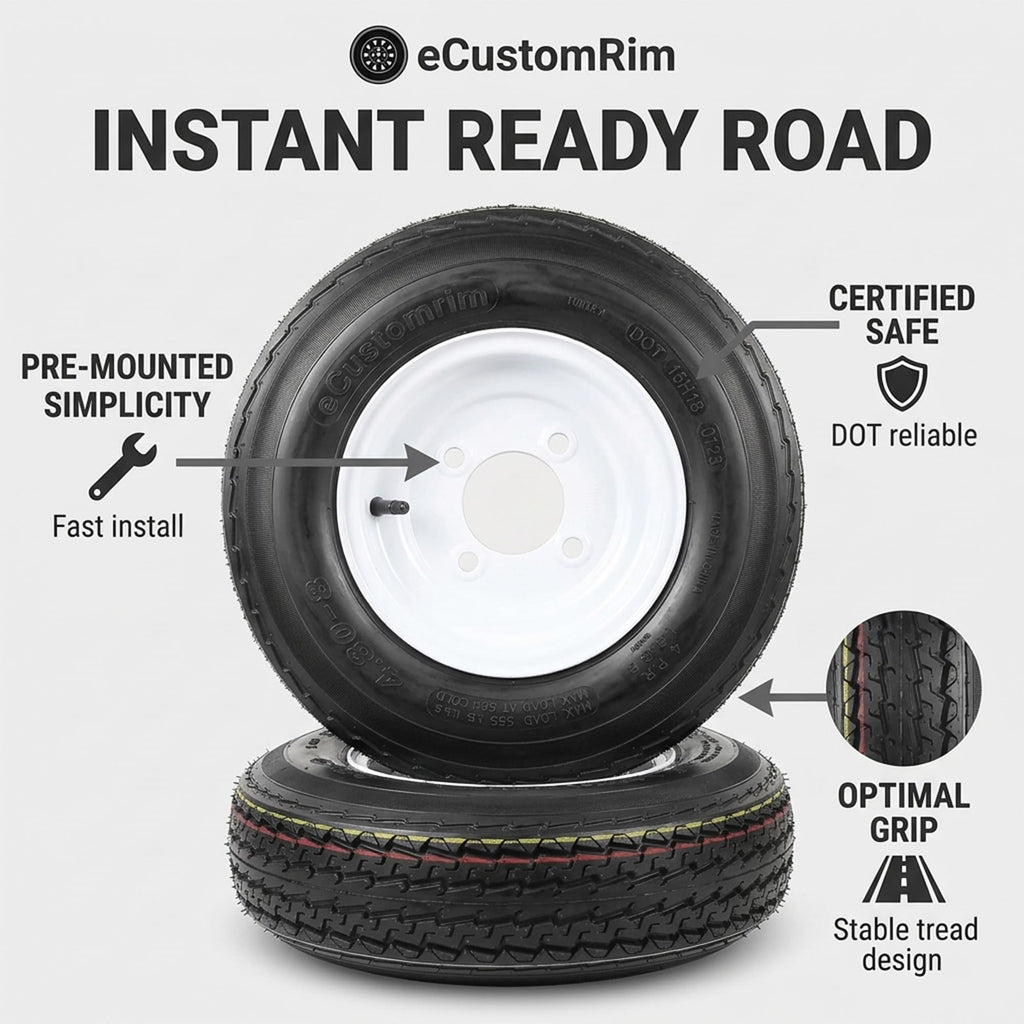 2-Pack Trailer Tire Rim Assembly 480-8 4.80-8 8 Inch LRC 4 Lug X31757