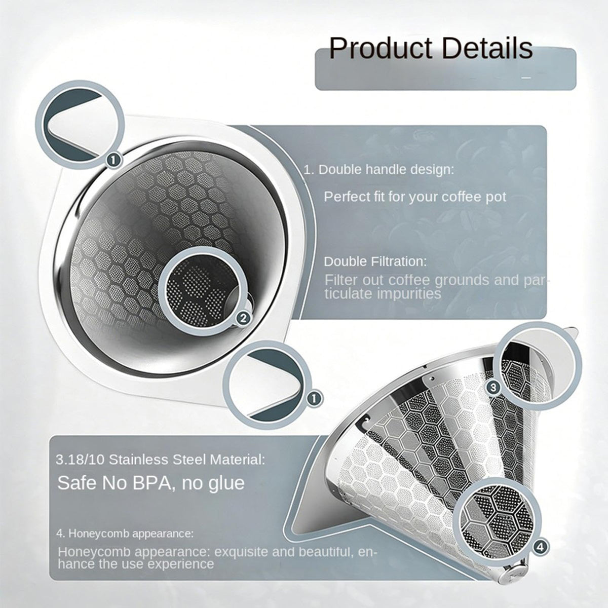 Heat Resistant Reusable Stainless Steel Drip Coffee Filter I4274