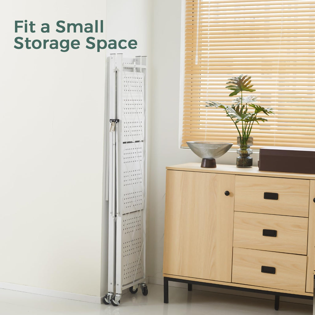 4 Tier White Metal Storage Shelves with Wheels D60205