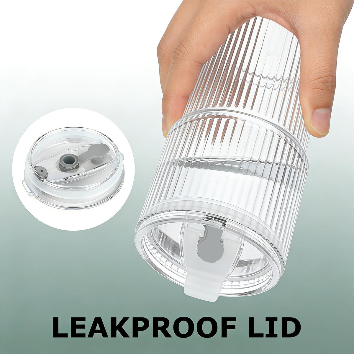 20 OZ Clear Ribbed Glass Cups with Lids and Straws 2 Pcs D804786