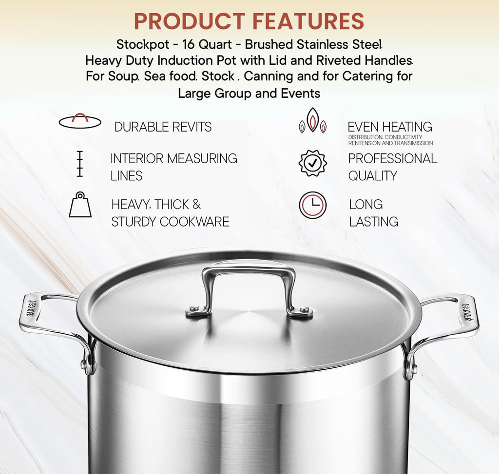 16 Quart Stainless Steel Stockpot with Lid G7849