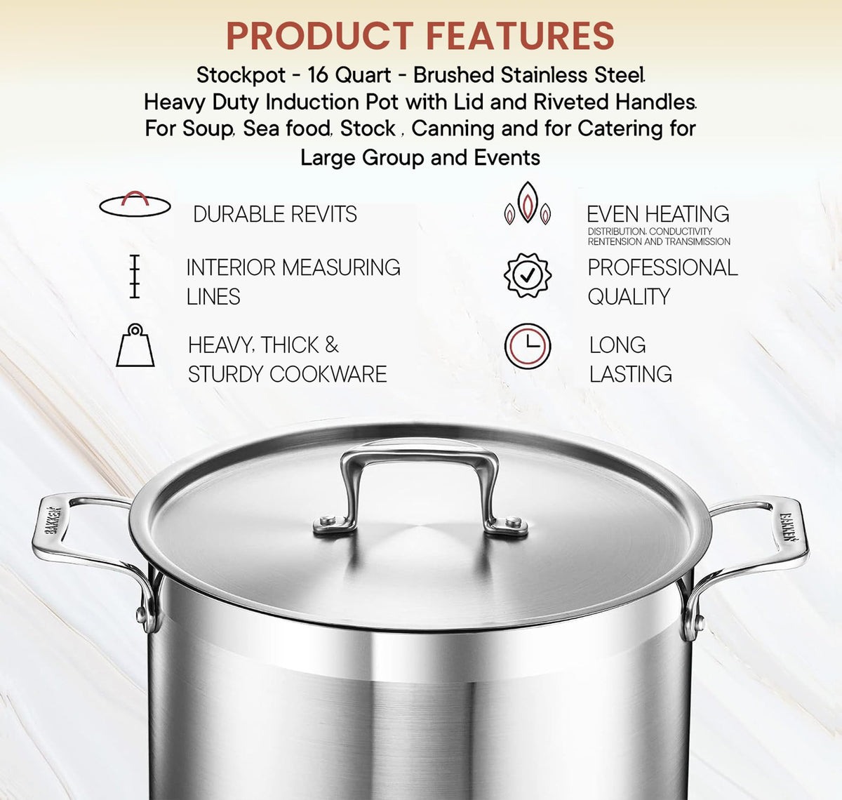 16 Quart Stainless Steel Stockpot with Lid G7849