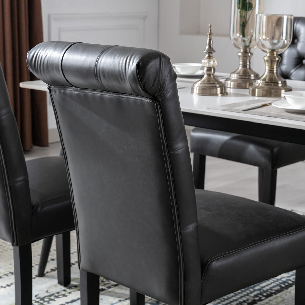Black PU Leather Dining Chairs Set of 4 A5771
