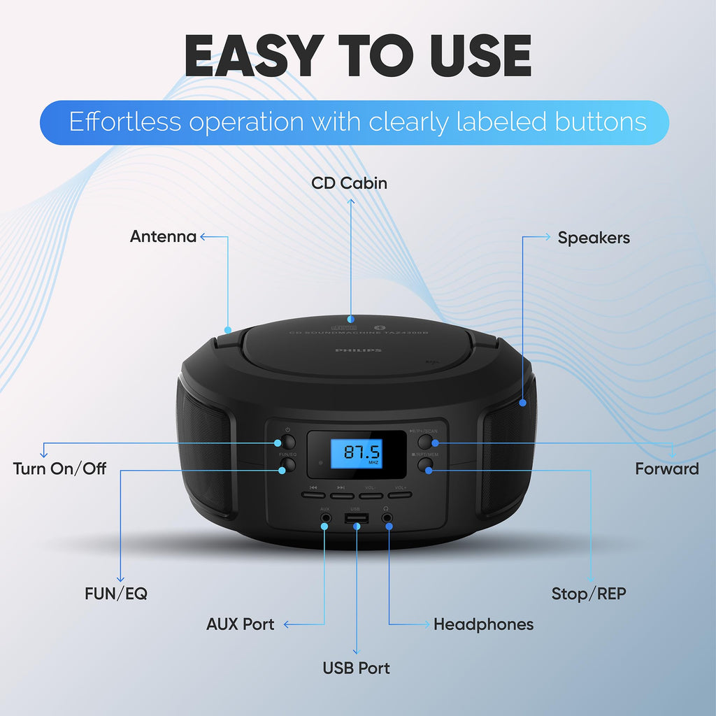 Portable Bluetooth CD Player Boombox with FM Radio B7725
