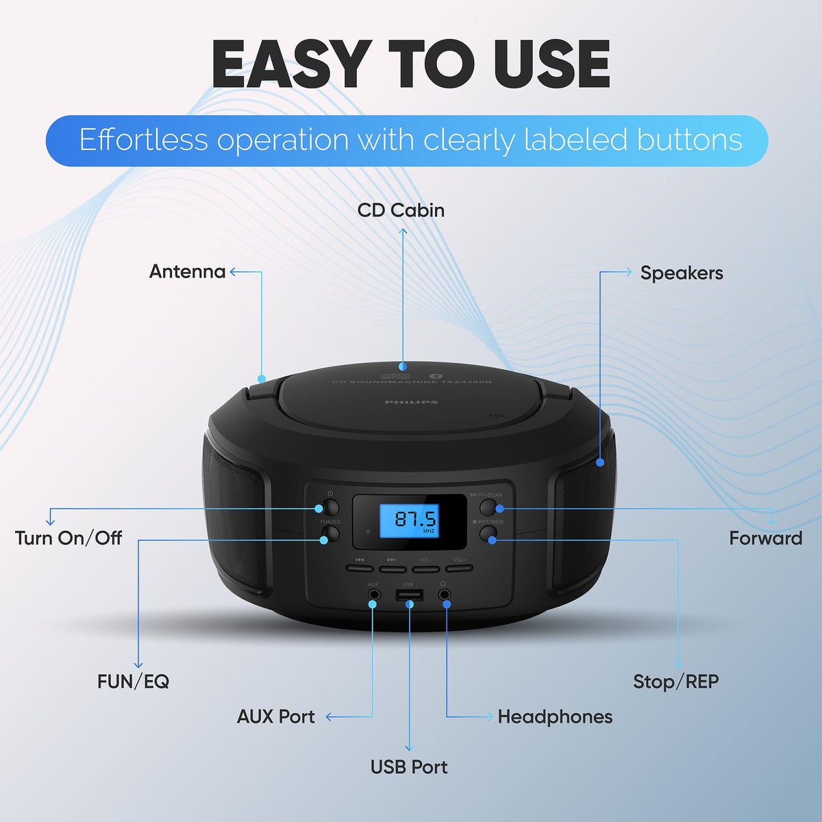Portable Bluetooth CD Player Boombox with FM Radio B7725