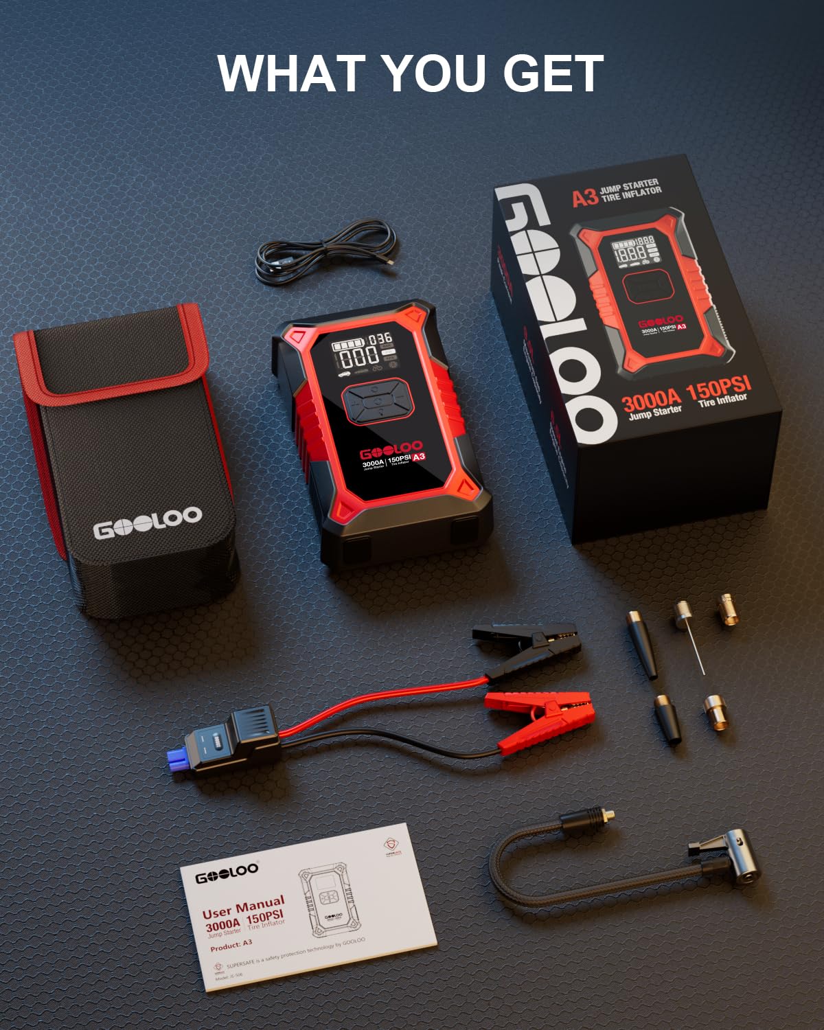 12V 3000A Portable Jump Starter with Air Compressor N28954
