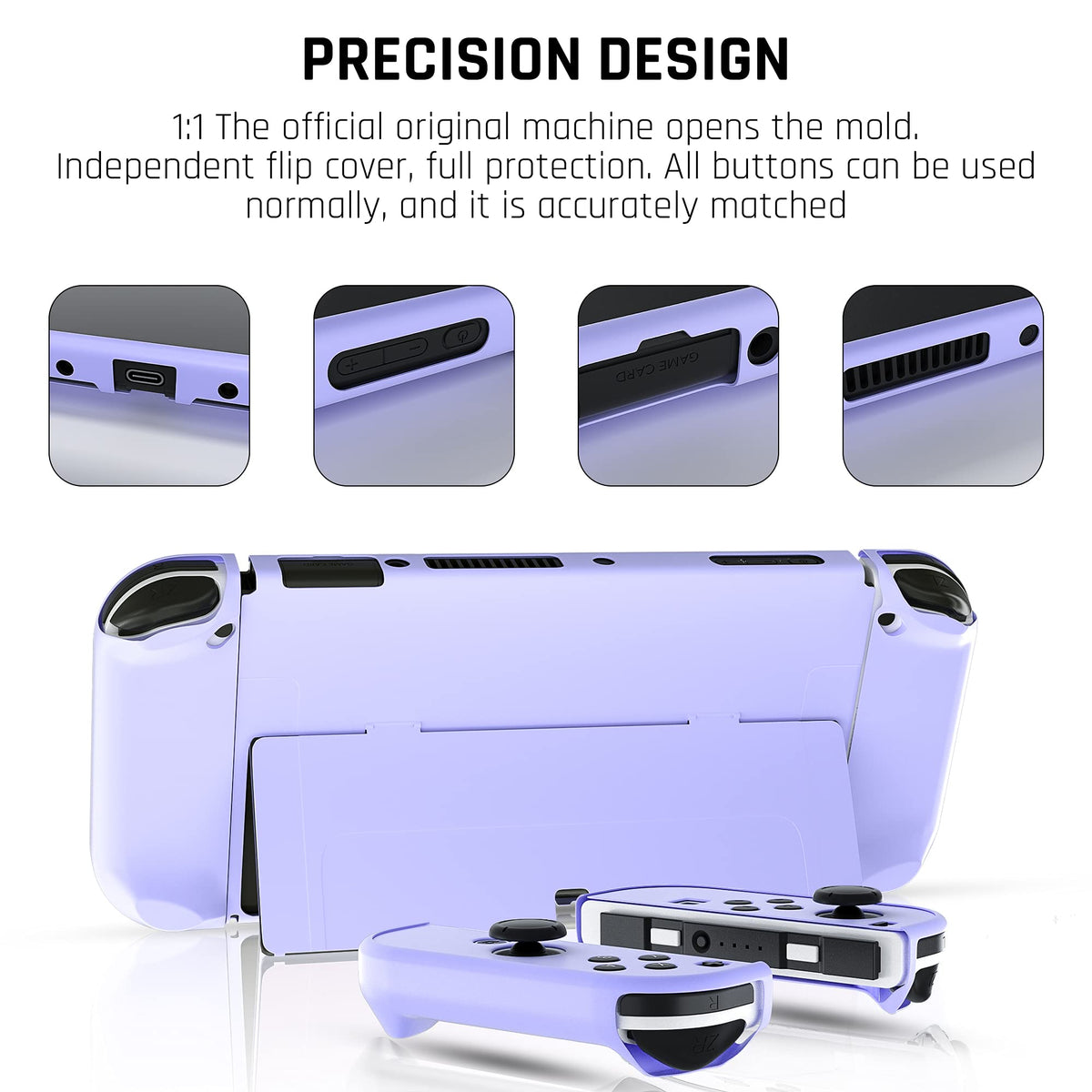 Purple Case for Nintendo Switch OLED Model with Screen Protector and 4 Thumb Grip Caps A57204