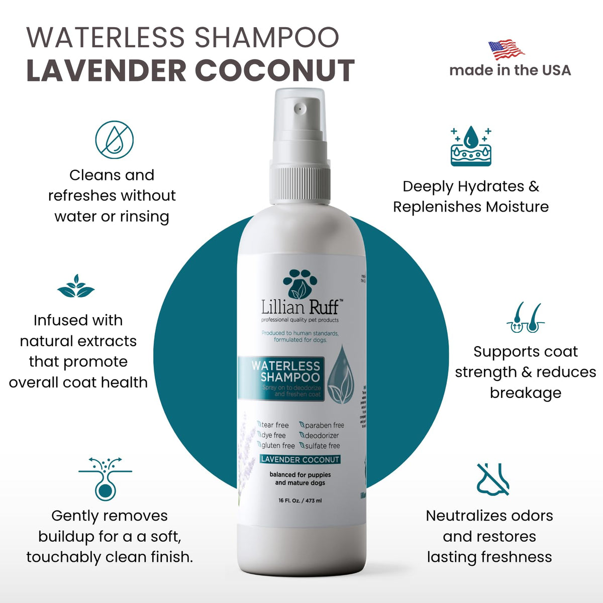 Waterless No-Rinse Dog Dry Shampoo Spray with Essential Oils 16oz A528219
