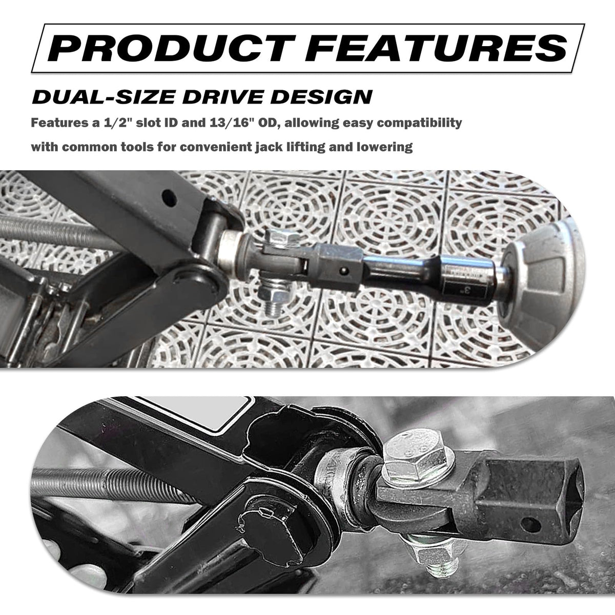 Scissor Jack Adapter for 1/2" Impact Drills or 13/16" Lug Wrench Y48267