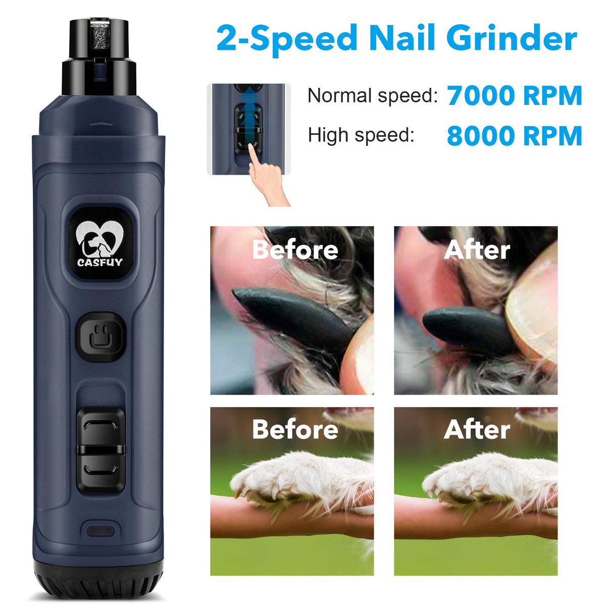 Dog Nail Grinder with 2 LED Light 2-Speed Electric Pet Nail Trimmer Q3379