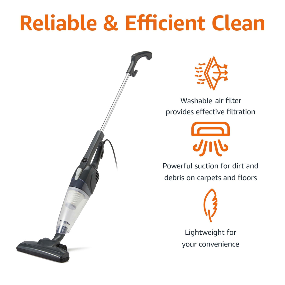 2-in-1 Corded Stick Vacuum Cleaner, Converts to Handheld, Lightweight, Black W9306