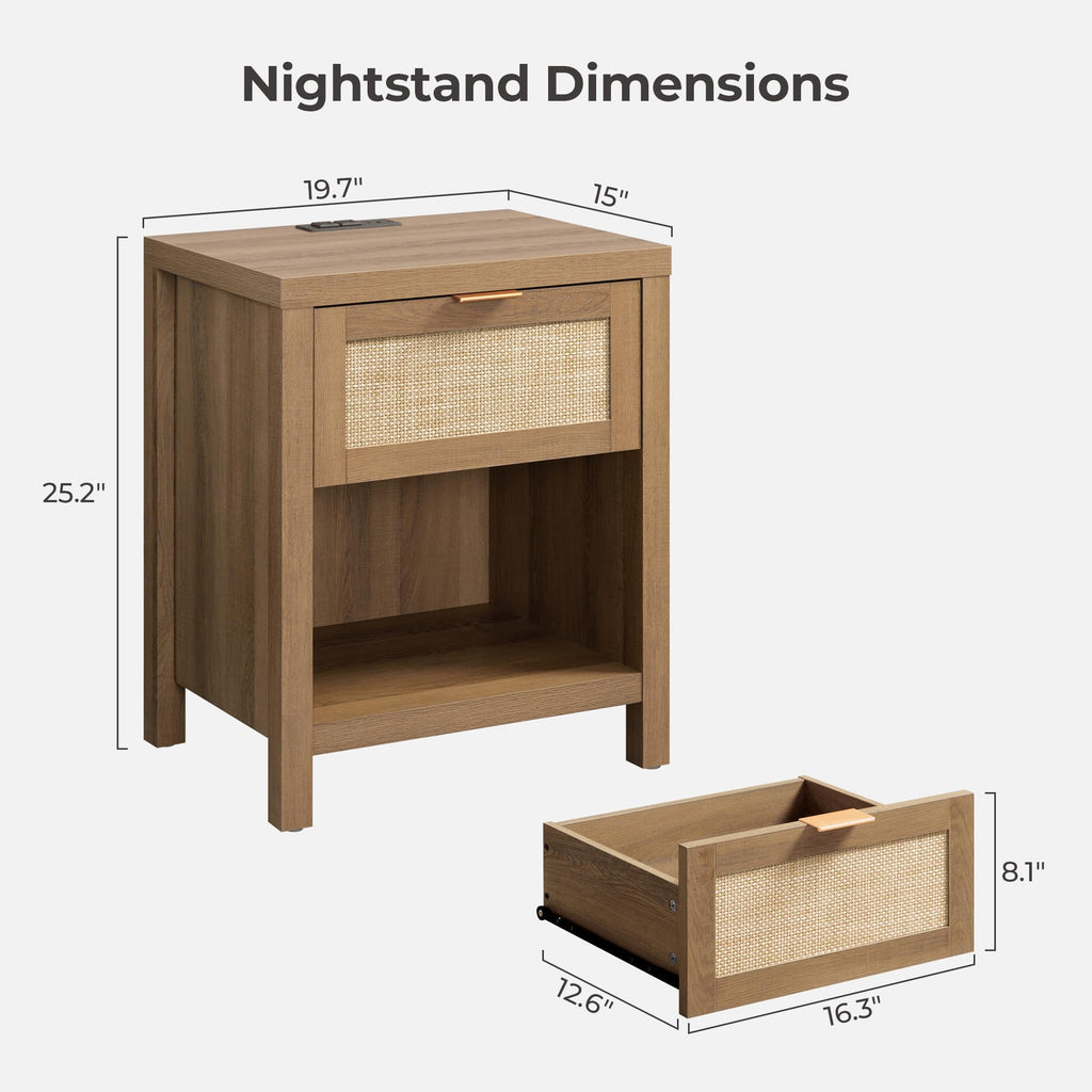 Rattan Night Stand with Charging Station T16954