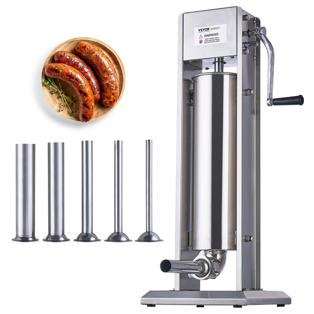 7 L Stainless Steel Manual Sausage Stuffer with 5 Stuffing Tubes W77088
