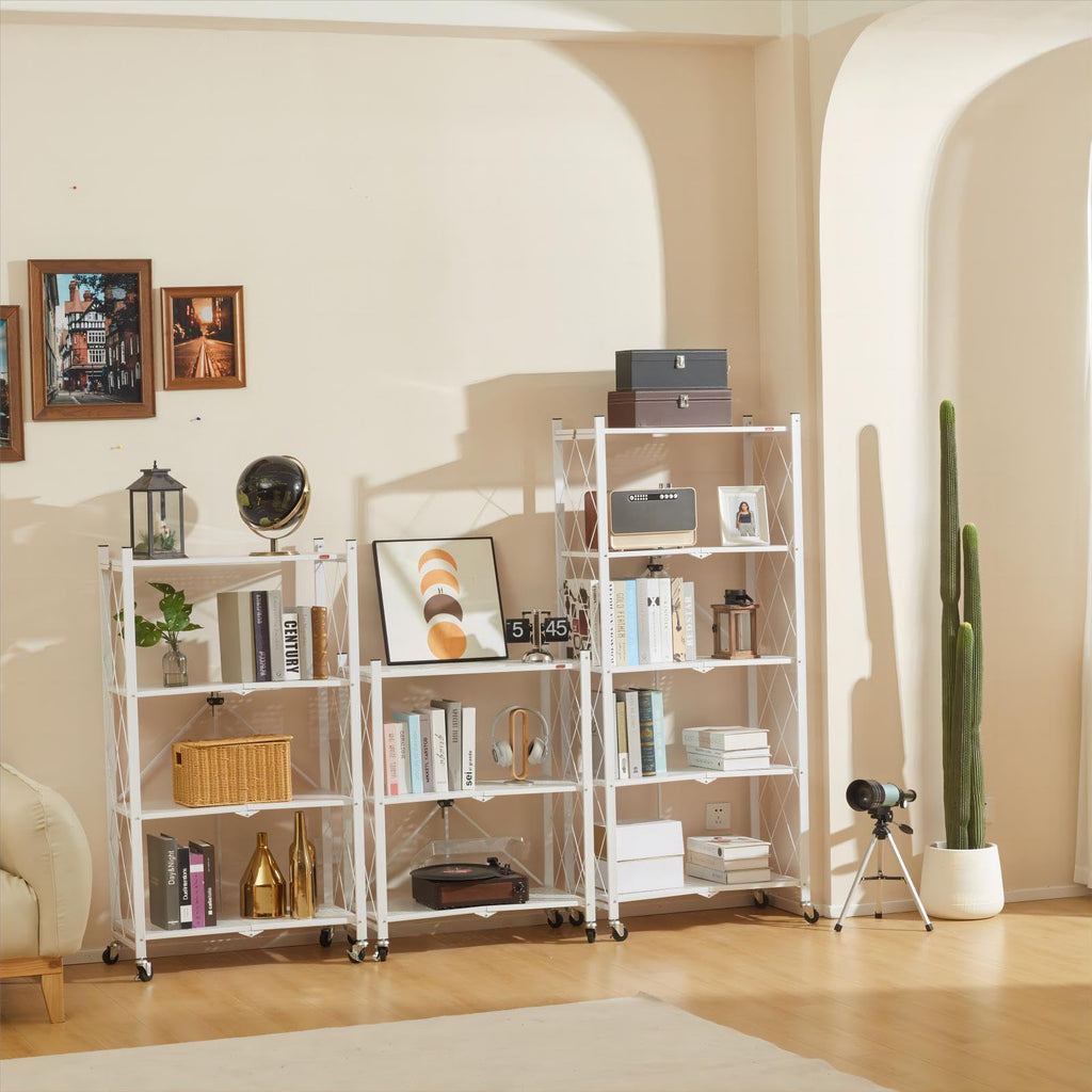 4 Tier White Metal Storage Shelves with Wheels D60205