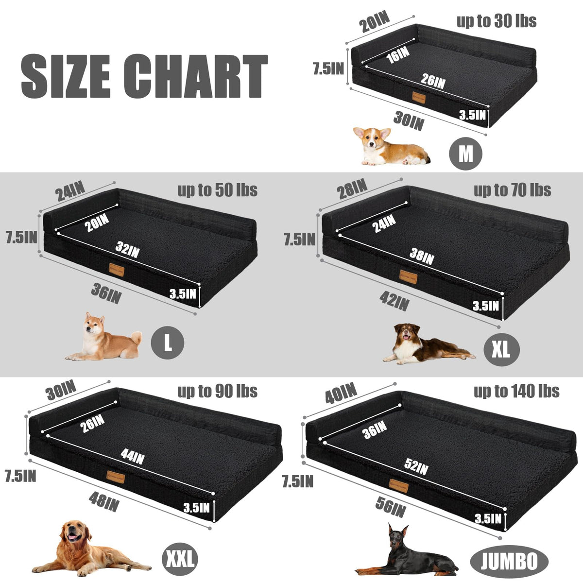 Large Washable Dog Bed 36''X24'' Black W9875