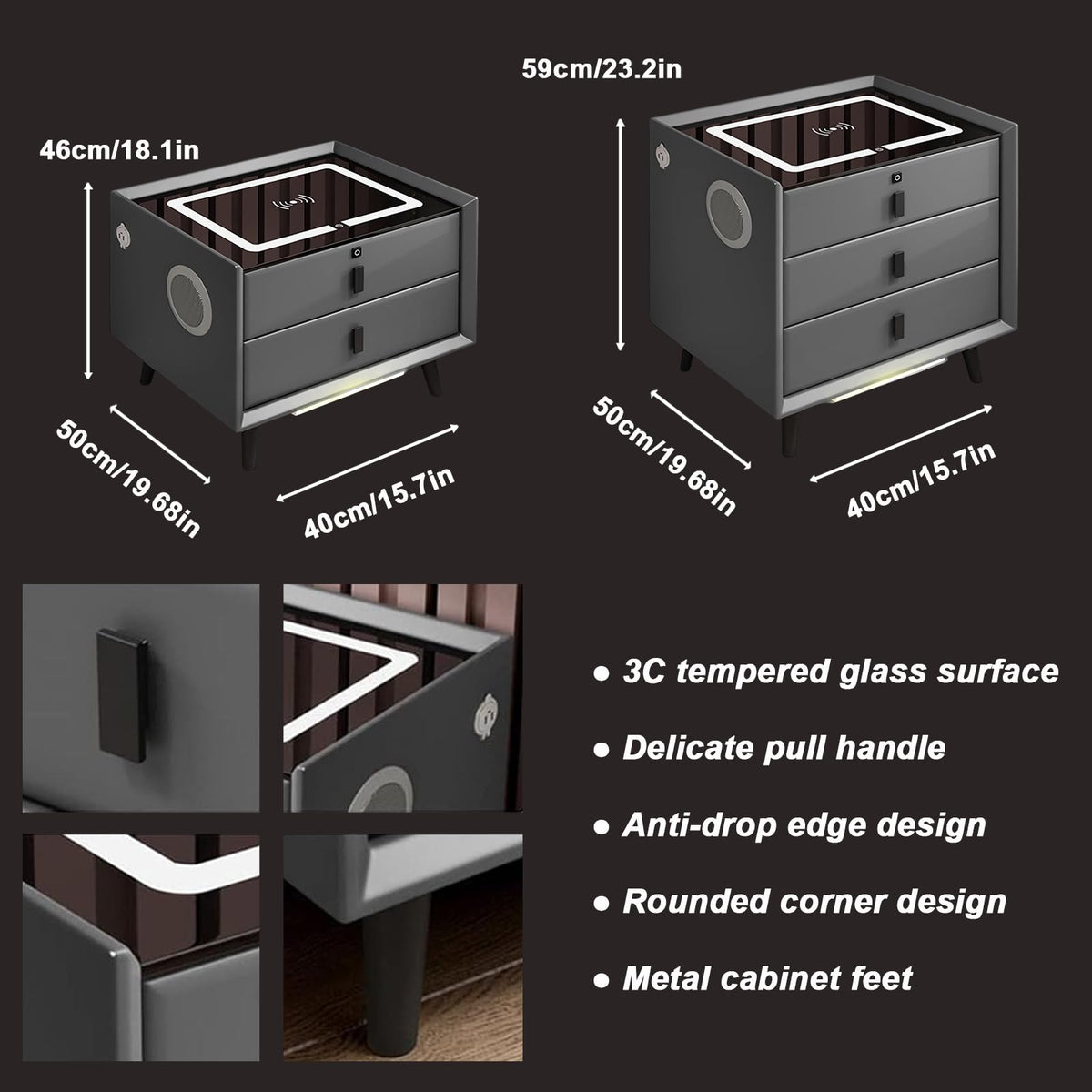 Orange 3 Drawer Nightstand with Wireless Charging and USB Port W586972