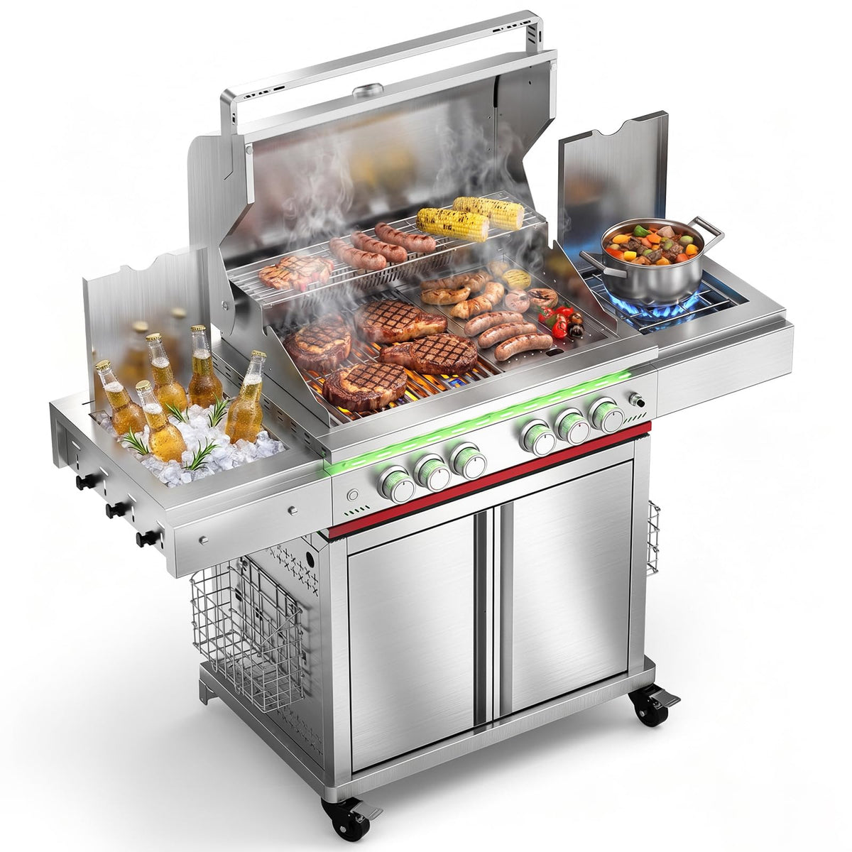 Heavy-duty SUS304 Stainless Steel 6-Burner Propane Gas Grill J861989