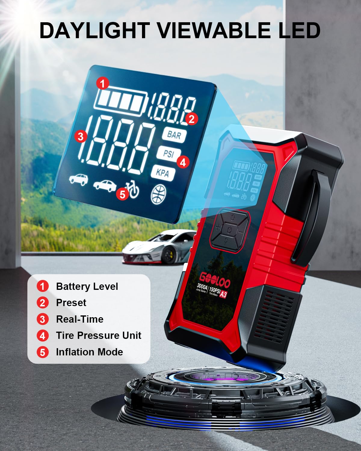 12V 3000A Portable Jump Starter with Air Compressor N28954