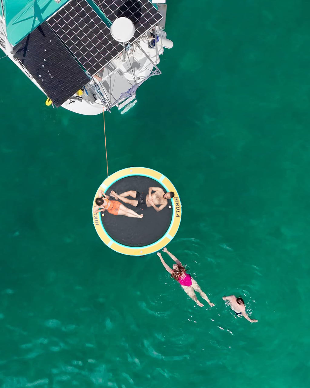 Inflatable Round Floating Ring Water Hammock Dock with Water Ladder and Cup Holder X878