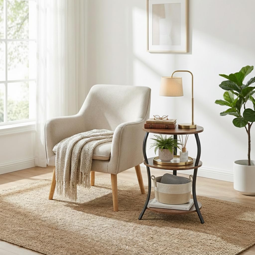 Round 3-Tier Side Table with Storage Shelf Y6899