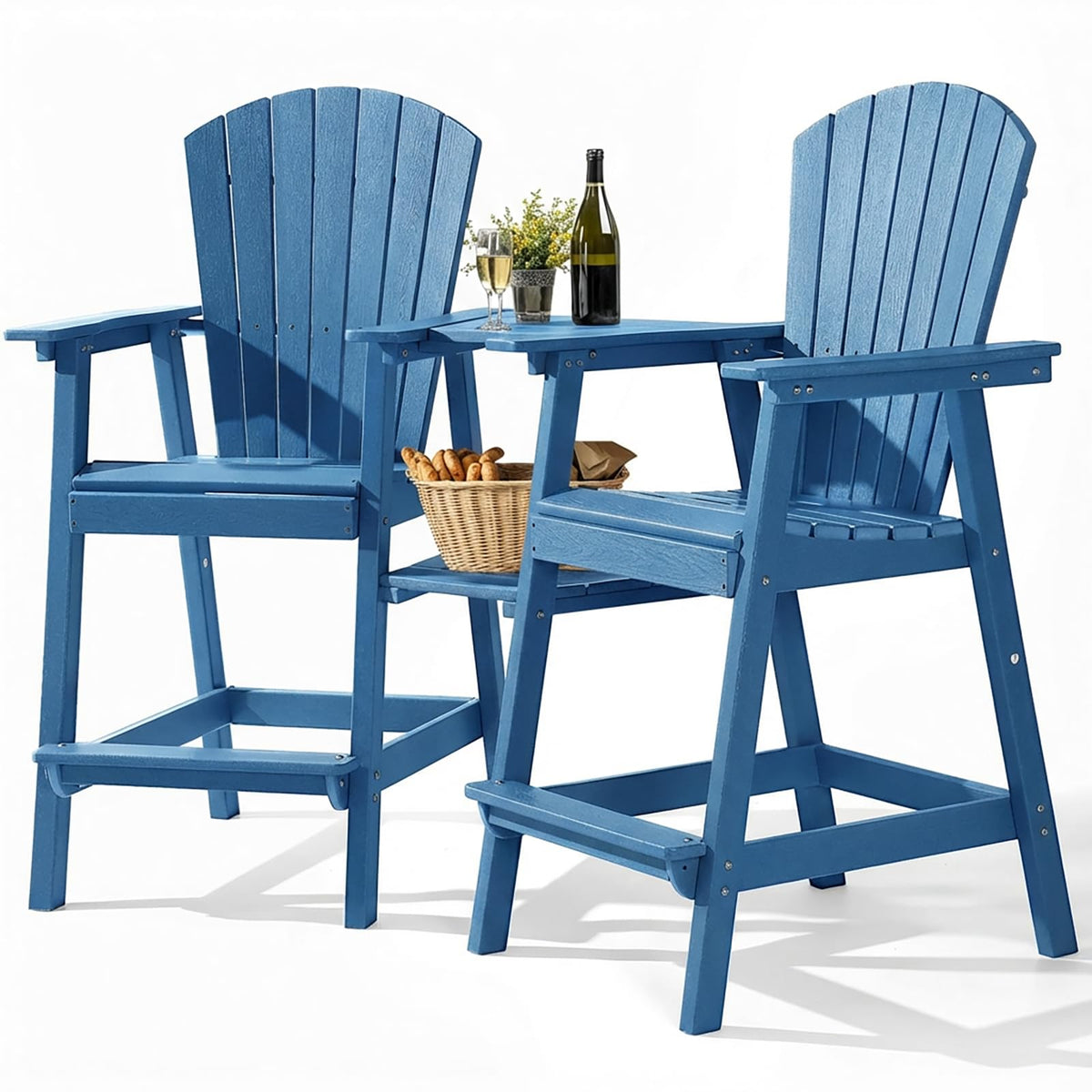 Tall Adirondack Chairs Set of 2, All-Weather HDPE Blue S93469