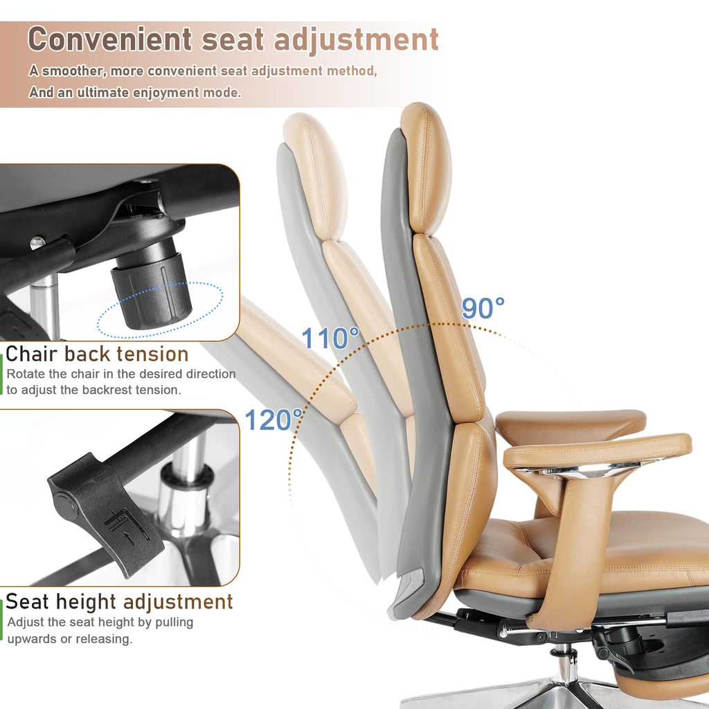 Ergonomic Genuine Leather Office Chair with Footrest J444464