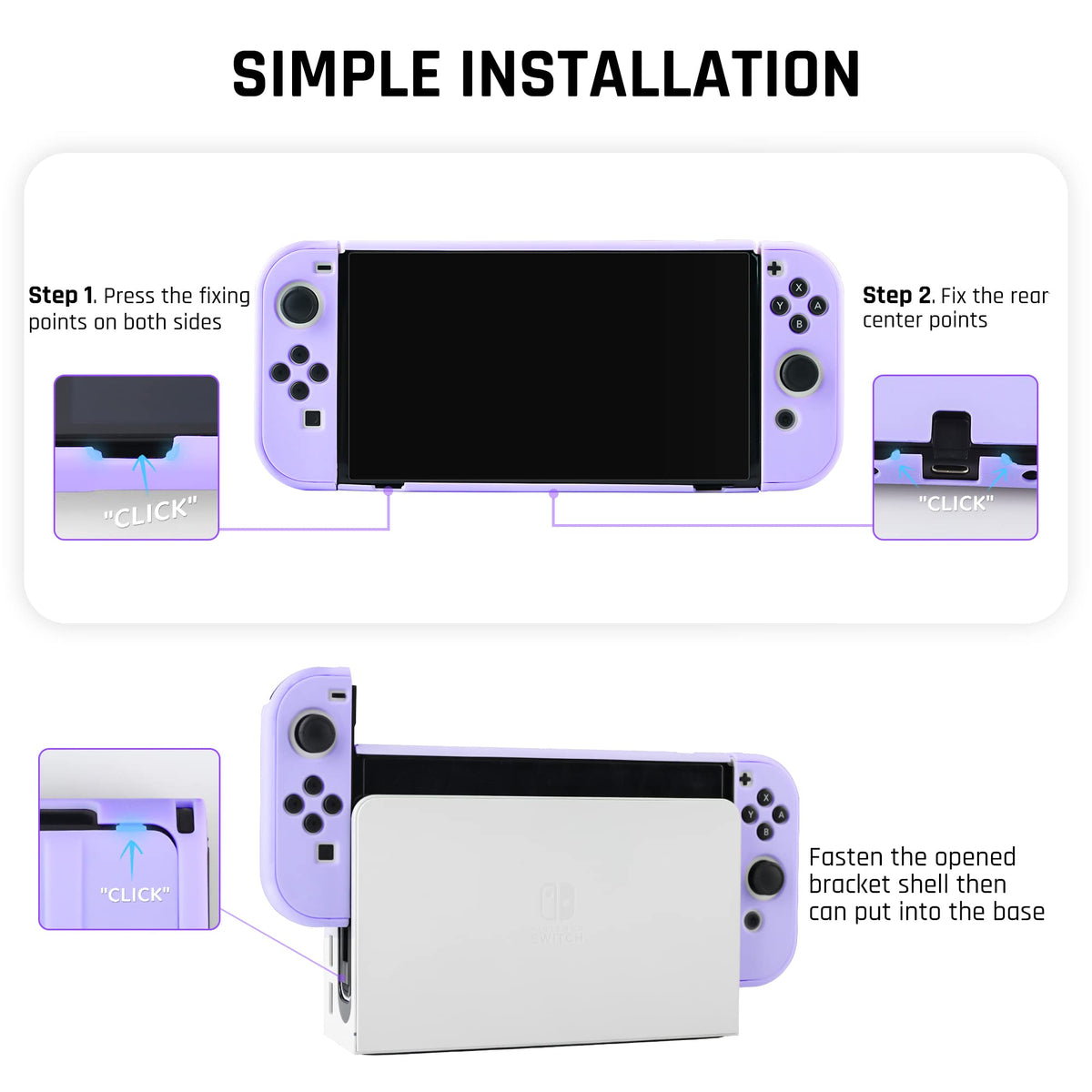 Purple Case for Nintendo Switch OLED Model with Screen Protector and 4 Thumb Grip Caps A57204