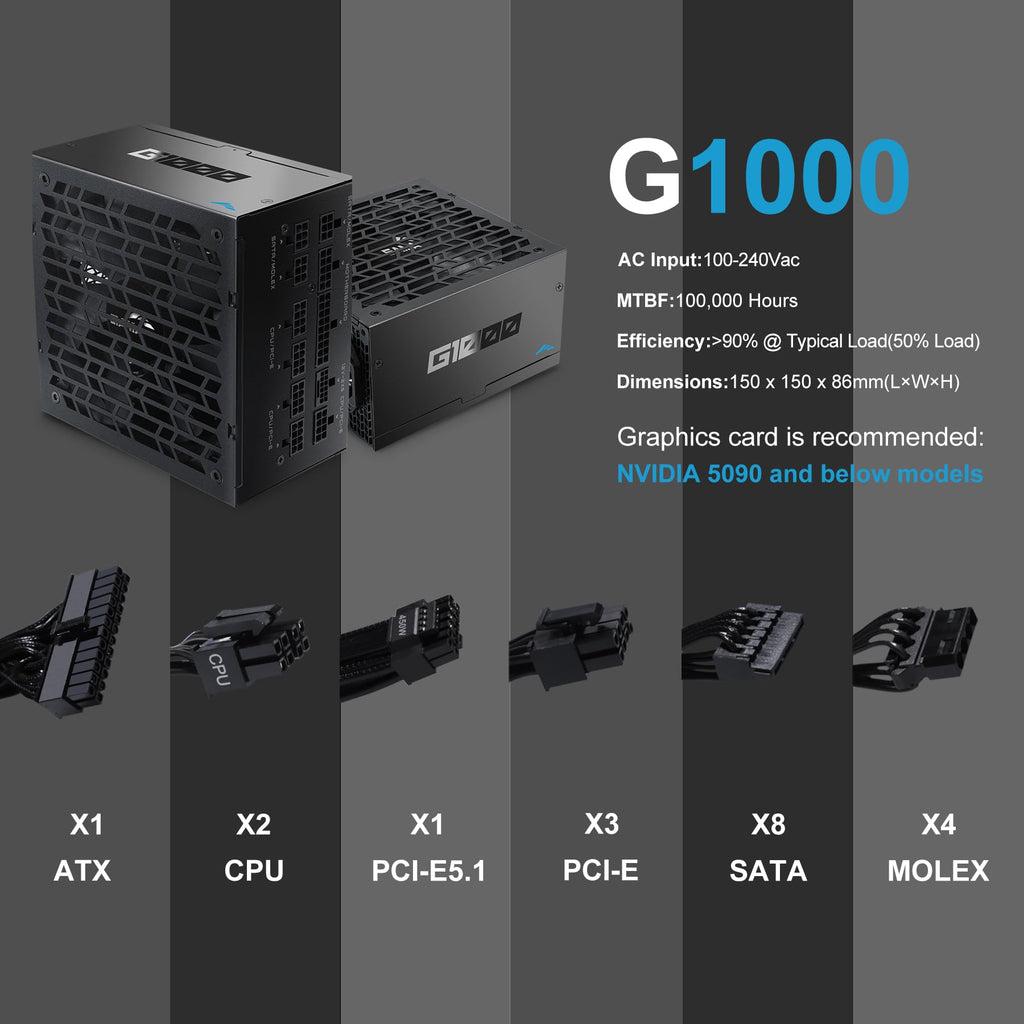 1000W Fully Modular ATX 3.1 Power Supply Black B977
