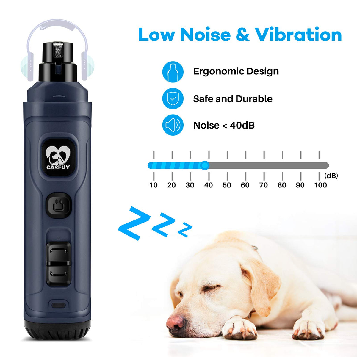 Dog Nail Grinder with 2 LED Light 2-Speed Electric Pet Nail Trimmer Q3379