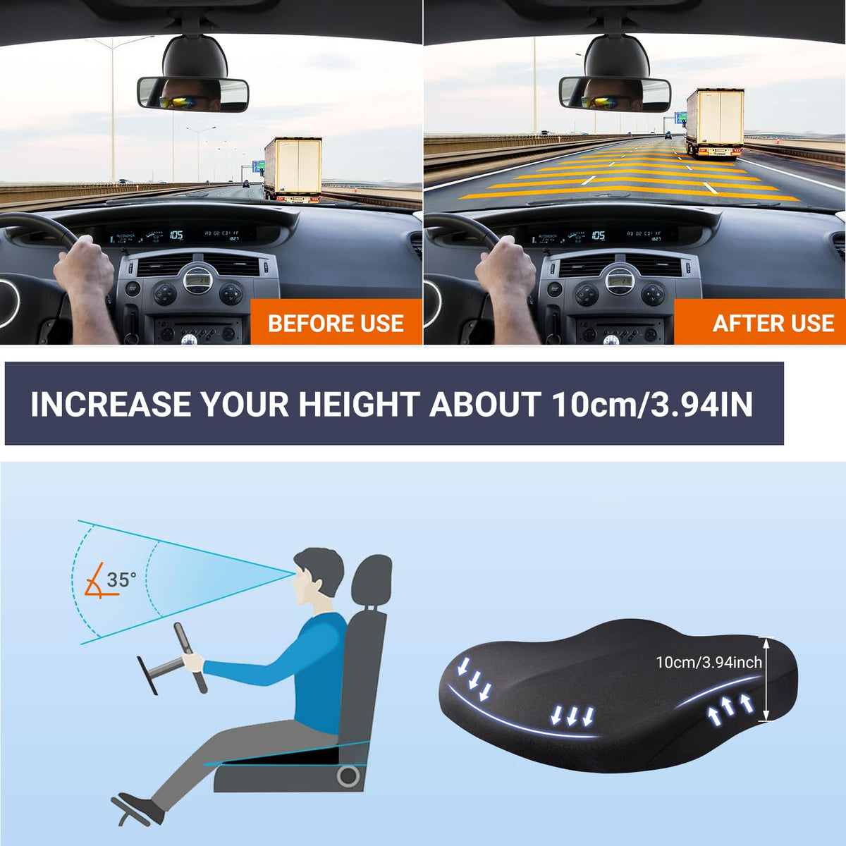 Black Memory Foam Car Seat Cushion V53452