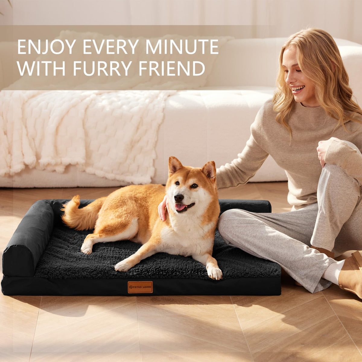 Large Washable Dog Bed 36''X24'' Black W9875