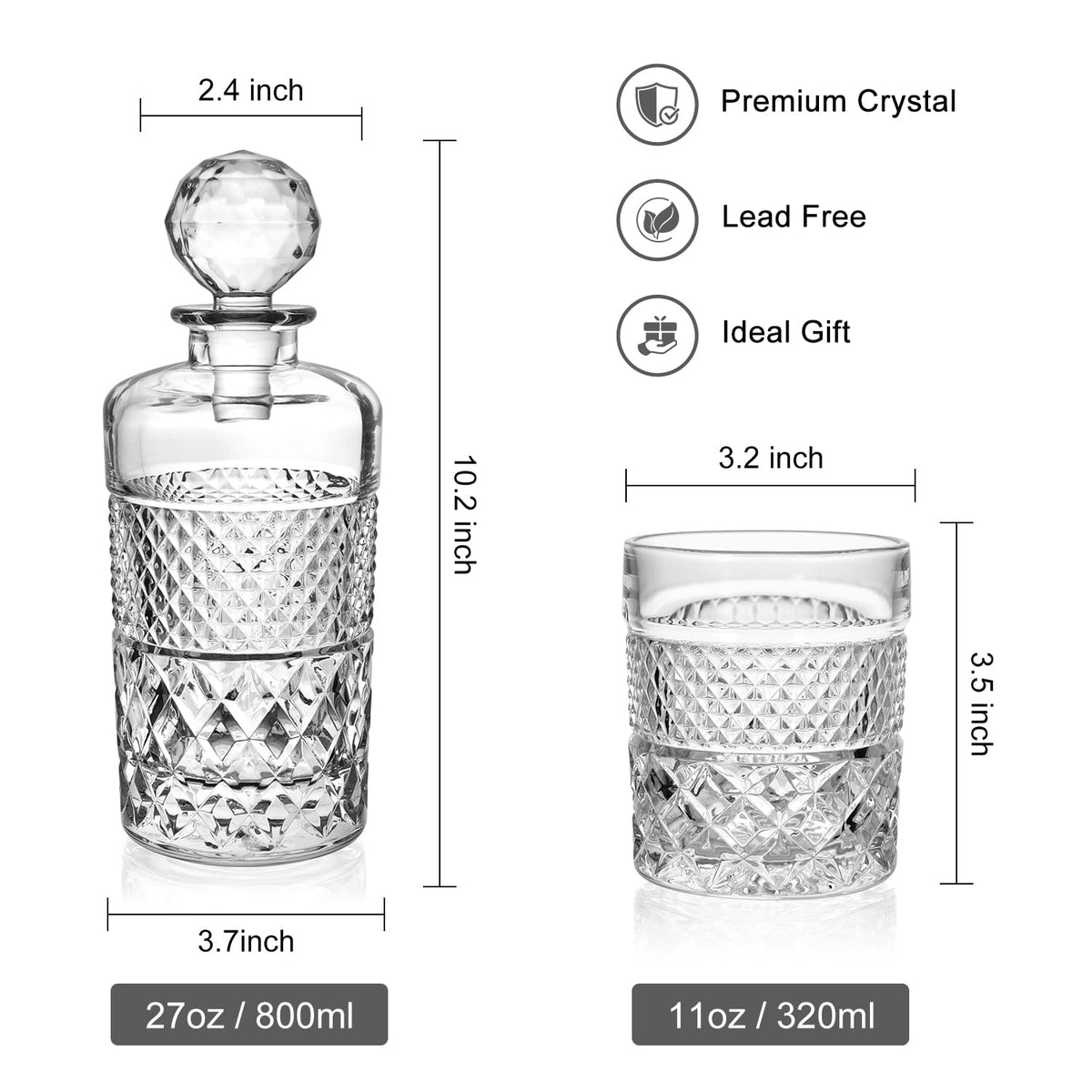 27oz Crystal Whiskey Decanter Set with 4 Glasses V7677