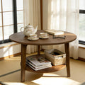 2-Tier Round Wood Coffee Table with Storage Shelf W5425