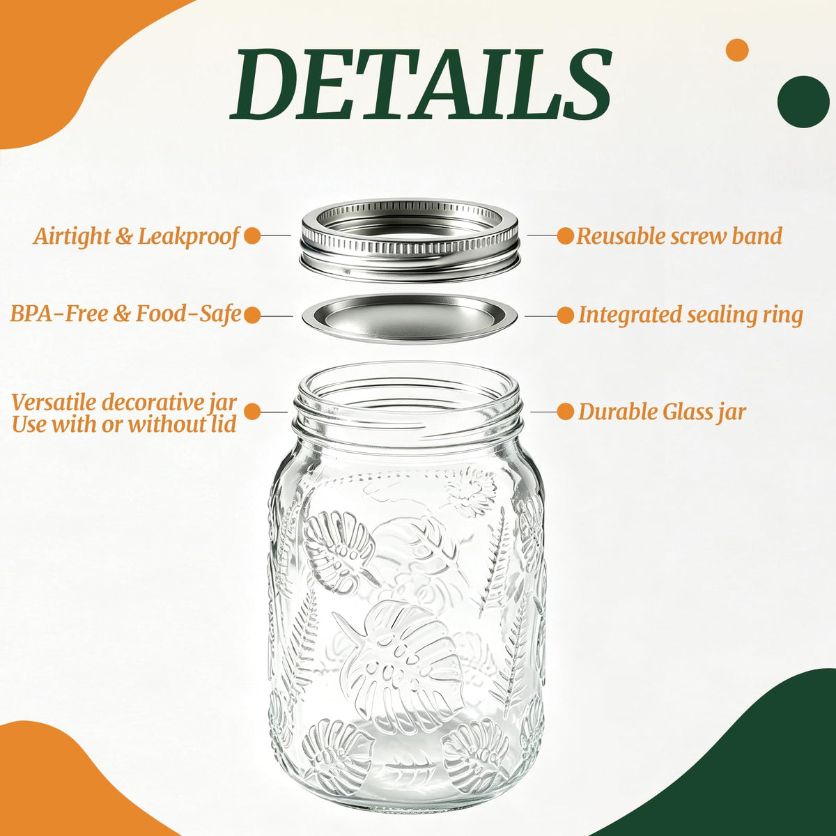 6-Pack Glass Mason Jars 16 oz Wide Mouth Canning Jars P71012