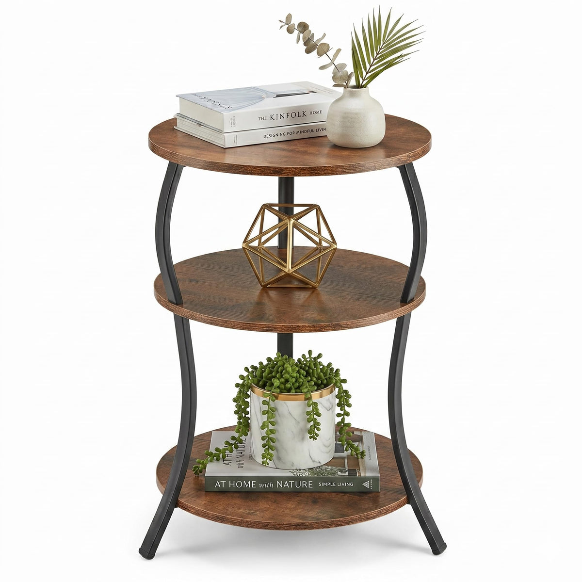 Round 3-Tier Side Table with Storage Shelf Y6899