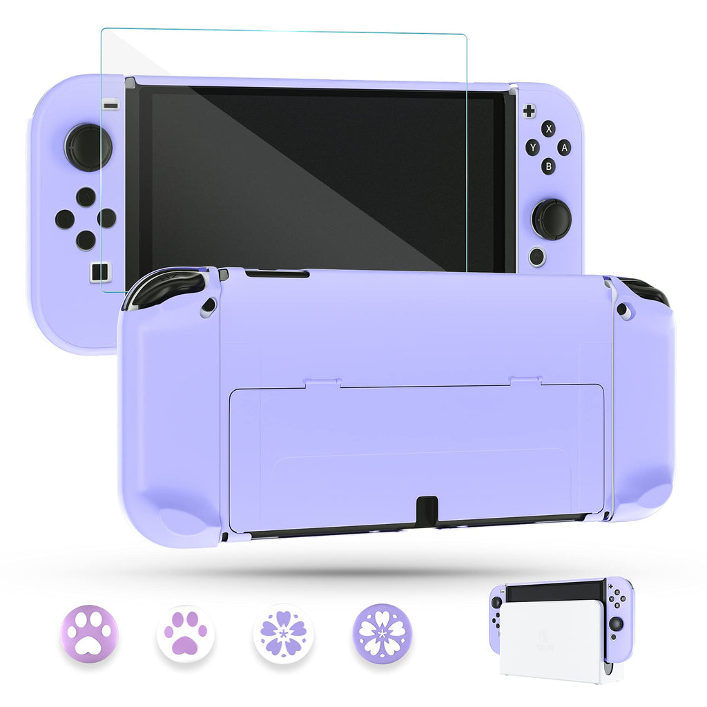 Purple Case for Nintendo Switch OLED Model with Screen Protector and 4 Thumb Grip Caps A57204
