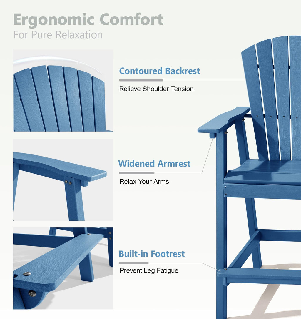 Tall Adirondack Chairs Set of 2, All-Weather HDPE Blue S93469