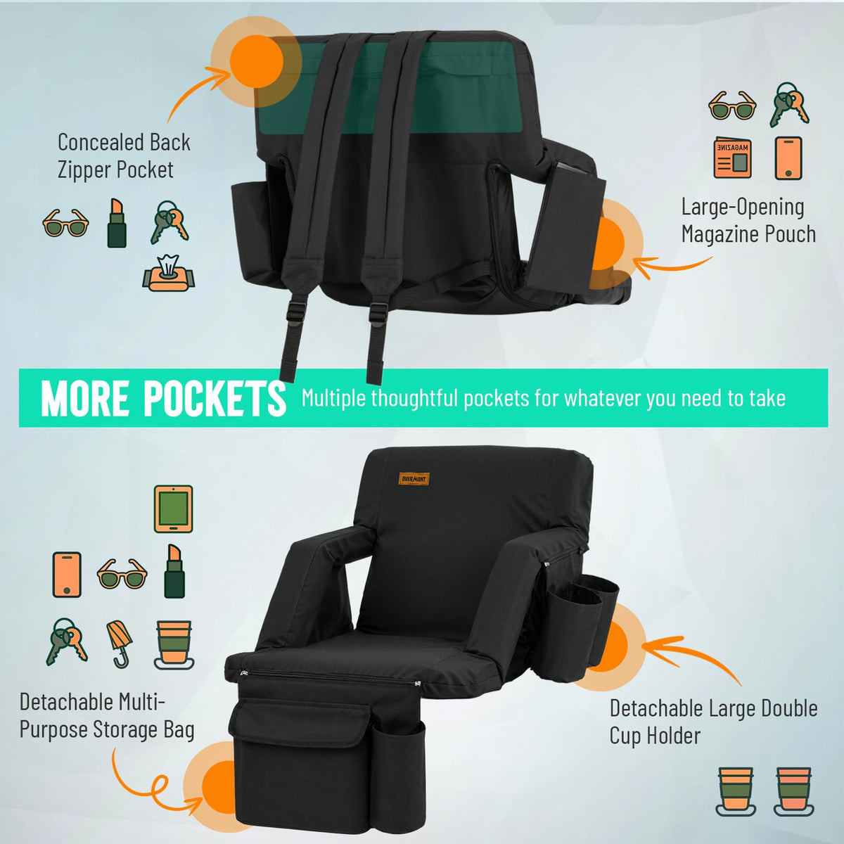 Stadium Seat with Back Support and Armrests 2-Pack J818
