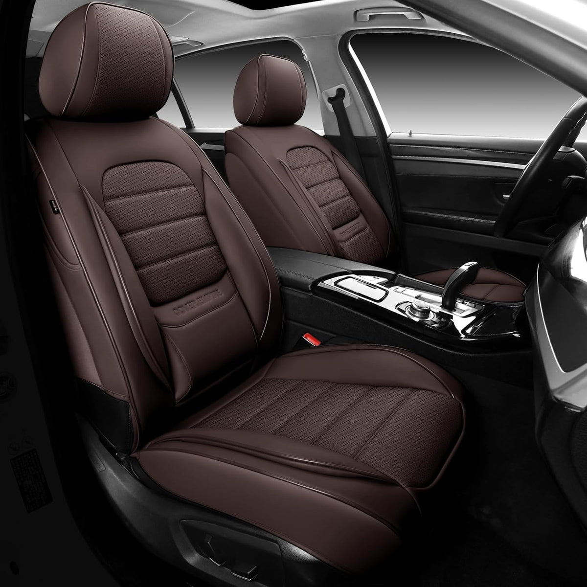 Brown Faux Leather Car Seat Covers Full Set T8767